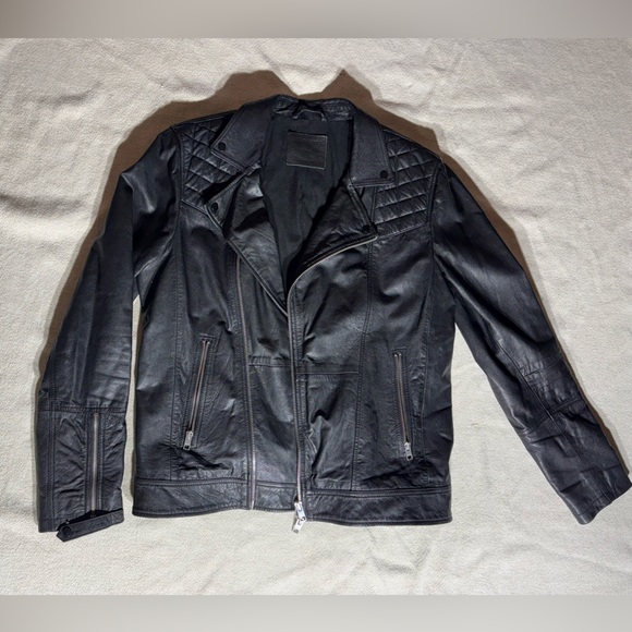 AllSaints Black Conroy  Biker Black Quilted Leather Jacket - Picture 5 of 11